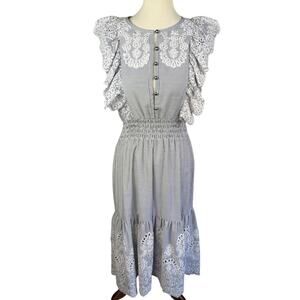 Saylor Maliyah Boho Lace Blue Cottagecore Midi Dress Blue White M